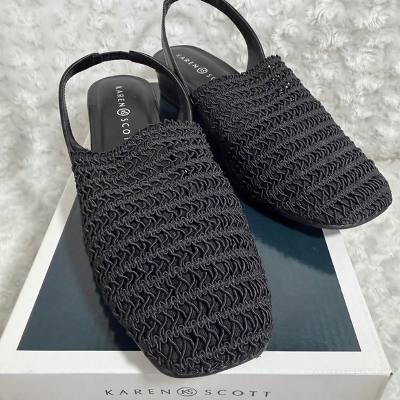 Karen Scott Shoes - Karen Scott Carolton Black Woven Slingback Block Heel Sandals Womens 8.5 M